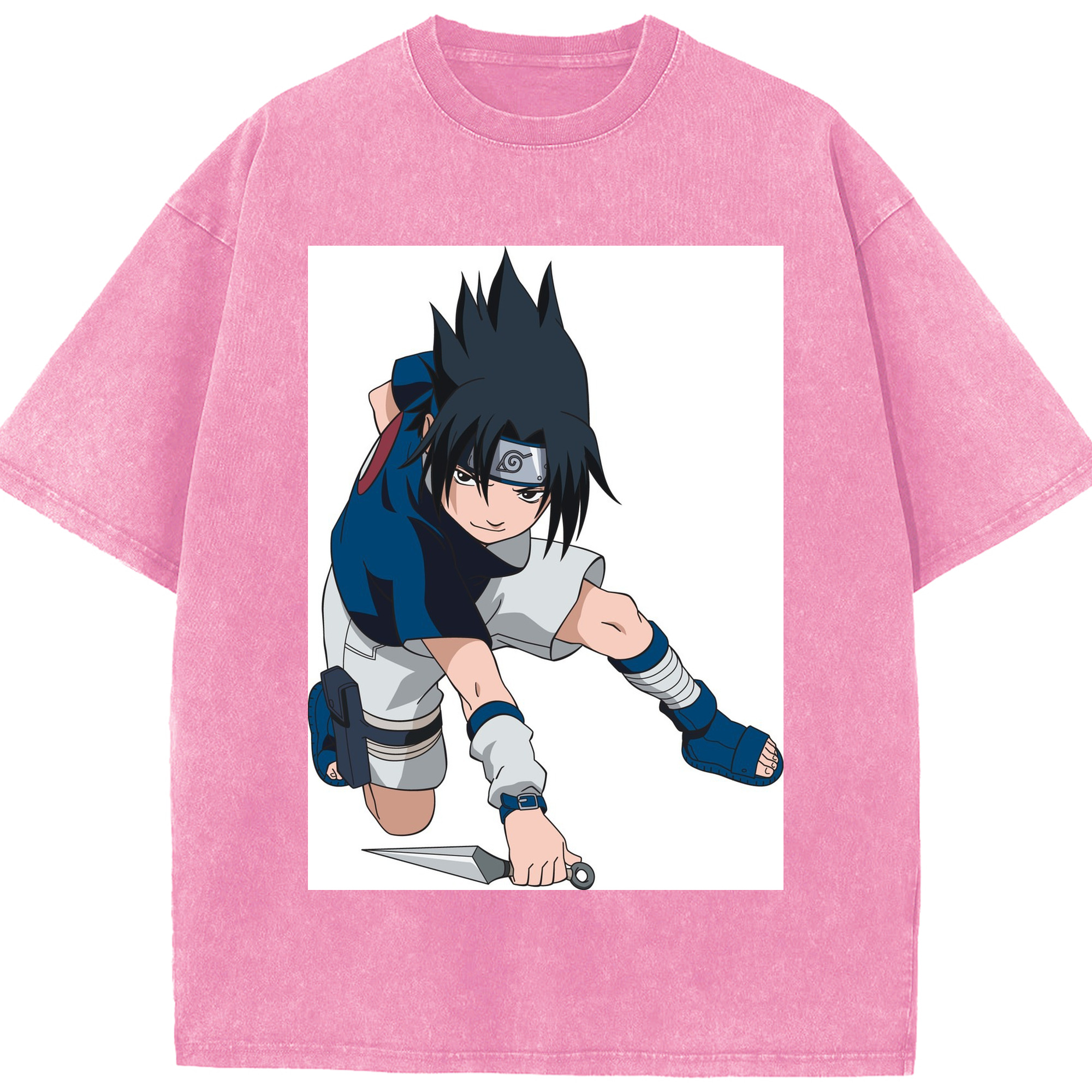 （画像用） NARUTO -ナルト- うちは サスケ Uchiha Sasuke 綿100% ヴィンテージ風 半袖Tシャツ（フロントプリント）